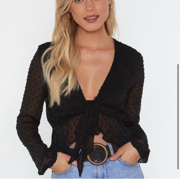 Nasty Gal Tops - NASTY GAL | Black Polka Dot Be Seeing you Tie Front Top Sz S